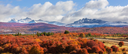 Autumn season in Patagonia mountains, South America, Argentinaの写真素材