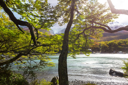 Beautiful mountain landscapes in Patagonia. Mountains lake in Argentina, South America.の写真素材