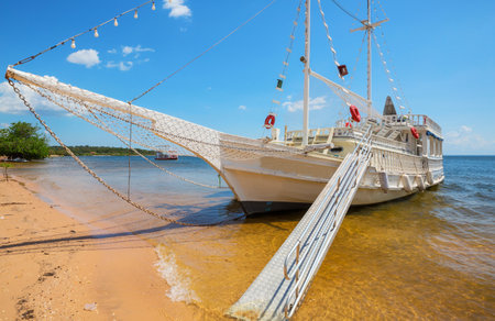 Wooden boat on the Amazon river, Brazilの写真素材