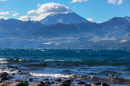 Volcano Lanin at sunset in Argentinaの写真素材