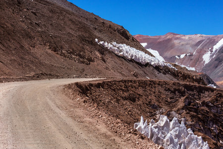 Unusual snow formation kalgaspors in the Agua Negra Pass, Argentina.の写真素材