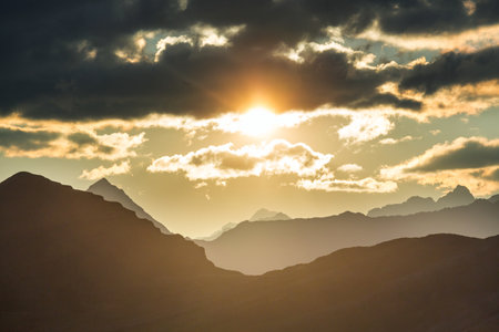 mountain silhouette at sunrise in Peru, South America