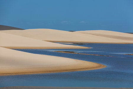 Lagoons in the desert of Lencois Maranhenses National Park, Brazil. Unusual natural landscapes.の写真素材