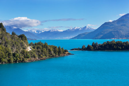 Beautiful mountain landscapes along Carretera Austral, Patagonia, South Chileの写真素材