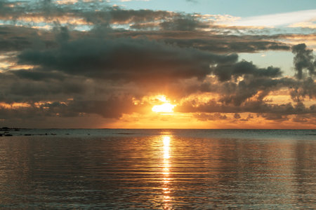Ocean beach at sunset for natural background