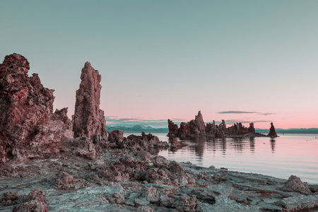 Unusual Mono lake formations at the sunriseの写真素材