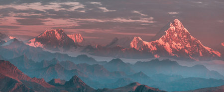 Scenic Sunset in the mountains. Beautiful natural background. Cordillera mountains in Peru.の写真素材