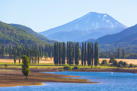 Volcanoes landscapes at sunset in the Chile, South Americaの写真素材
