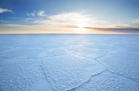 Unusual Salar de Uyuni at sunrise, Bolivia