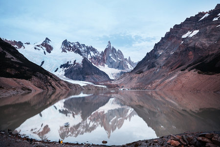 Famous beautiful peak Cerro Torre in Patagonia mountains, Argentina. Beautiful mountains landscapes in South America. Autumn season.の写真素材