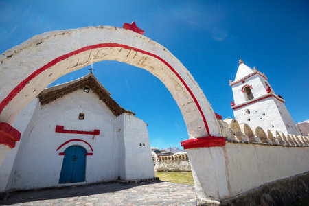Rural church in altiplano village near San Pedro de Atacama, north Chile, South Americaの写真素材