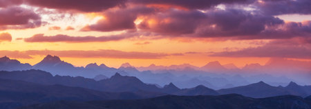 mountain silhouette at sunrise in Peru, South America