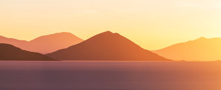 Unusual deserted landscape in Salar de Uyuni, at sunset in Bolivia, South Americaの写真素材