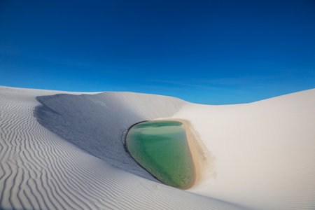 Lagoons in the desert of Lencois Maranhenses National Park, Brazil. Unusual natural landscapes.の写真素材