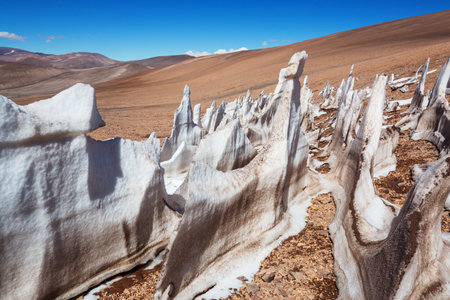 Unusual snow formation in the Chile mountains, South Americaの写真素材