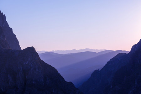 mountain silhouette at sunrise in Peru, South Americaの写真素材