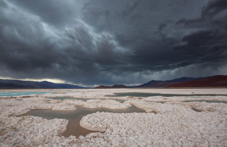 Fantastic Scenic landscapes of Northern Argentina. Beautiful inspiring natural landscapes. Laguna Verde in Salar Antofalla.の写真素材