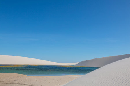 Lagoons in the desert of Lencois Maranhenses National Park, Brazil. Unusual natural landscapes.の写真素材