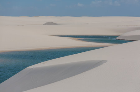 Lagoons in the desert of Lencois Maranhenses National Park, Brazil. Unusual natural landscapes.の写真素材