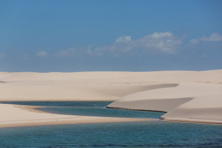 Lagoons in the desert of Lencois Maranhenses National Park, Brazil. Unusual natural landscapes.の写真素材