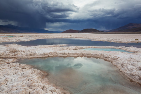 Fantastic Scenic landscapes of Northern Argentina. Beautiful inspiring natural landscapes. Laguna Verde in Salar Antofalla.の写真素材