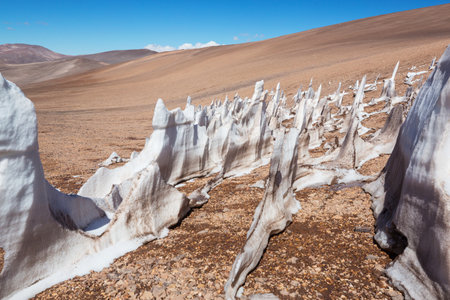 Unusual snow formation in the Chile mountains, South Americaの写真素材