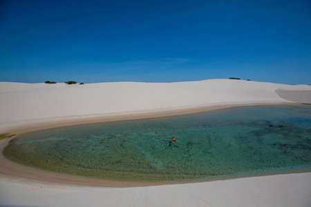 Lagoons in the desert of Lencois Maranhenses National Park, Brazil. Unusual natural landscapes.の写真素材