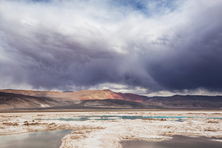 Fantastic Scenic landscapes of Northern Argentina. Beautiful inspiring natural landscapes. Laguna Verde in Salar Antofalla.の写真素材