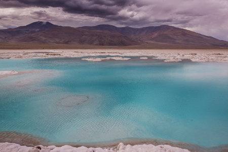 Fantastic Scenic landscapes of Northern Argentina. Beautiful inspiring natural landscapes. Laguna Verde in Salar Antofalla.の写真素材