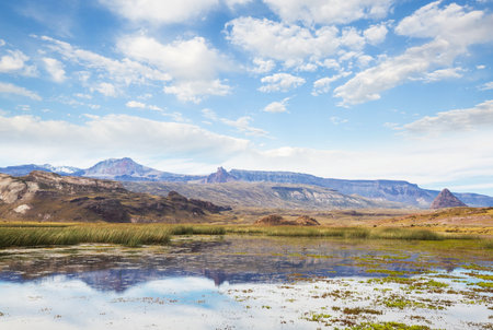 Beautiful mountain landscapes in Patagonia. Mountains lake in Argentina, South America.の写真素材