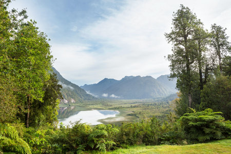 Beautiful mountain landscapes along Carretera Austral, Patagonia, South Chileの写真素材