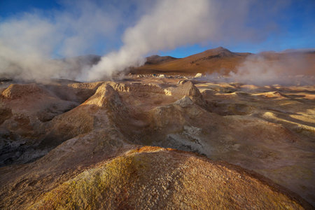 Geyser Sol de Manana, Bolivia. Beautiful unusual natural landscapes in South America.の写真素材