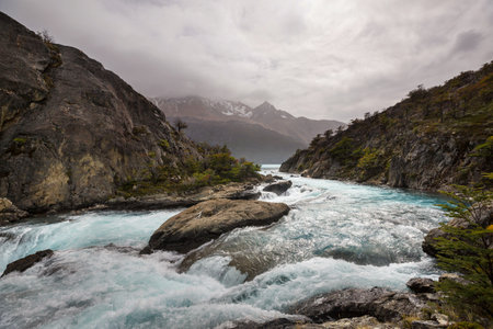 Beautiful mountain landscapes in Patagonia. Mountains and river in Argentina, South America.の写真素材