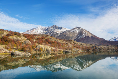 Perito Moreno National Park in Argentina, South America. Beautiful colorful autumn season.の写真素材