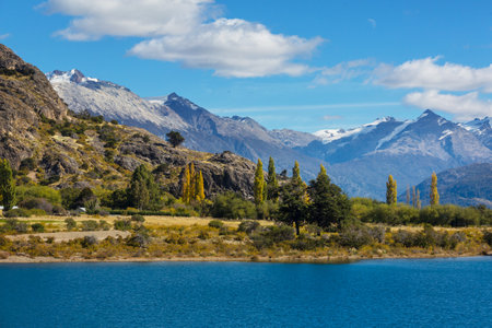 Beautiful mountain landscapes along Carretera Austral, Patagonia, South Chileの写真素材