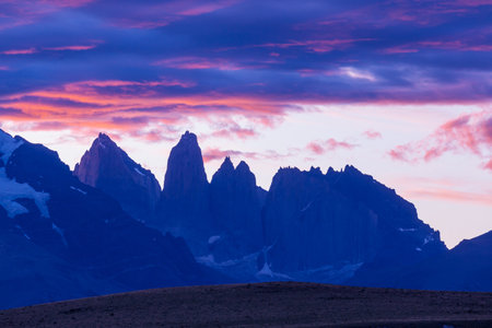 Hiker in Torres Del Paine National Park, Chile. World famous hiking region.の写真素材