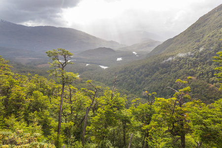 Beautiful mountain landscapes along Carretera Austral, Patagonia, South Chileの写真素材