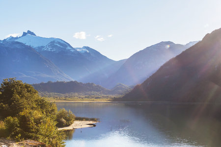 Beautiful mountain landscapes along Carretera Austral, Patagonia, South Chileの写真素材
