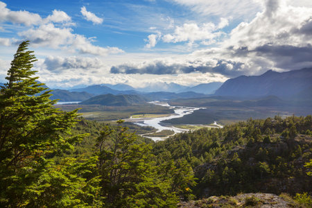 Beautiful mountain landscapes along Carretera Austral, Patagonia, South Chileの写真素材