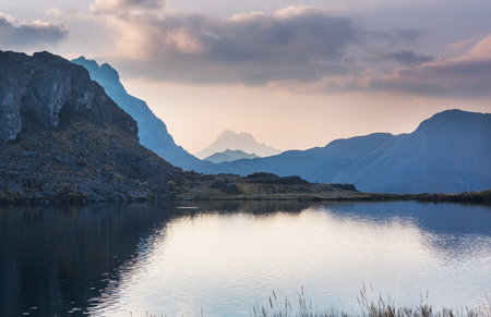 Beautiful mountains lake  in Cordillera Blanca,  Peru, South Americaの写真素材