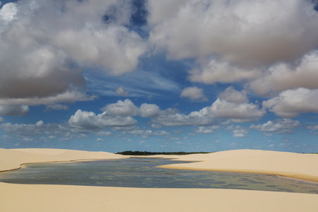 Lagoons in the desert of Lencois Maranhenses National Park, Brazil. Unusual natural landscapes.の写真素材