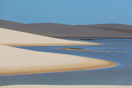 Lagoons in the desert of Lencois Maranhenses National Park, Brazil. Unusual natural landscapes.の写真素材