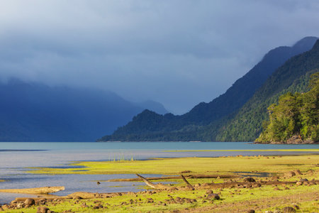 Beautiful mountain landscapes along Carretera Austral, Patagonia, South Chileの写真素材