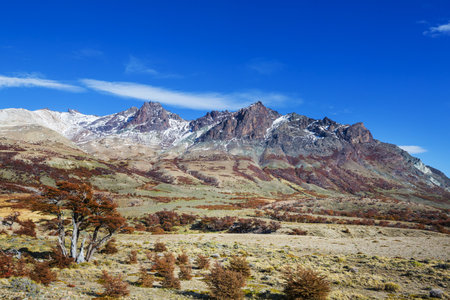Autumn season in Patagonia mountains, South America, Argentinaの写真素材