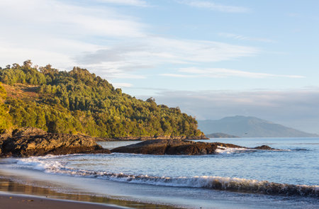 Ocean coast in South Chile along Carretera Austral, South Americaの写真素材