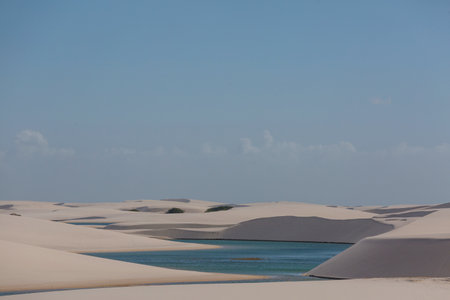 Lagoons in the desert of Lencois Maranhenses National Park, Brazil. Unusual natural landscapes.の写真素材