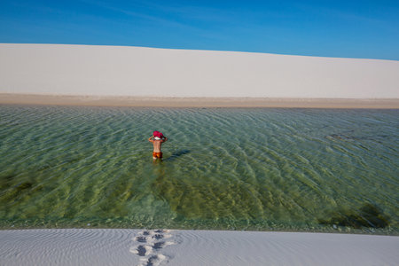 Lagoons in the desert of Lencois Maranhenses National Park, Brazil. Unusual natural landscapes.の写真素材