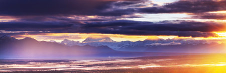 Beautiful high mountains in Alaska, United States. Amazing natural background.の写真素材