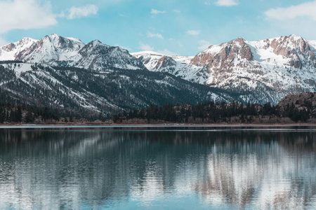 Beautiful nature scene in early winter mountains. Sierra Nevada landscapes. USA, California. Travel and winter vacation background.の写真素材