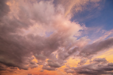Unusual storm clouds at sunset.  Suitable for background.